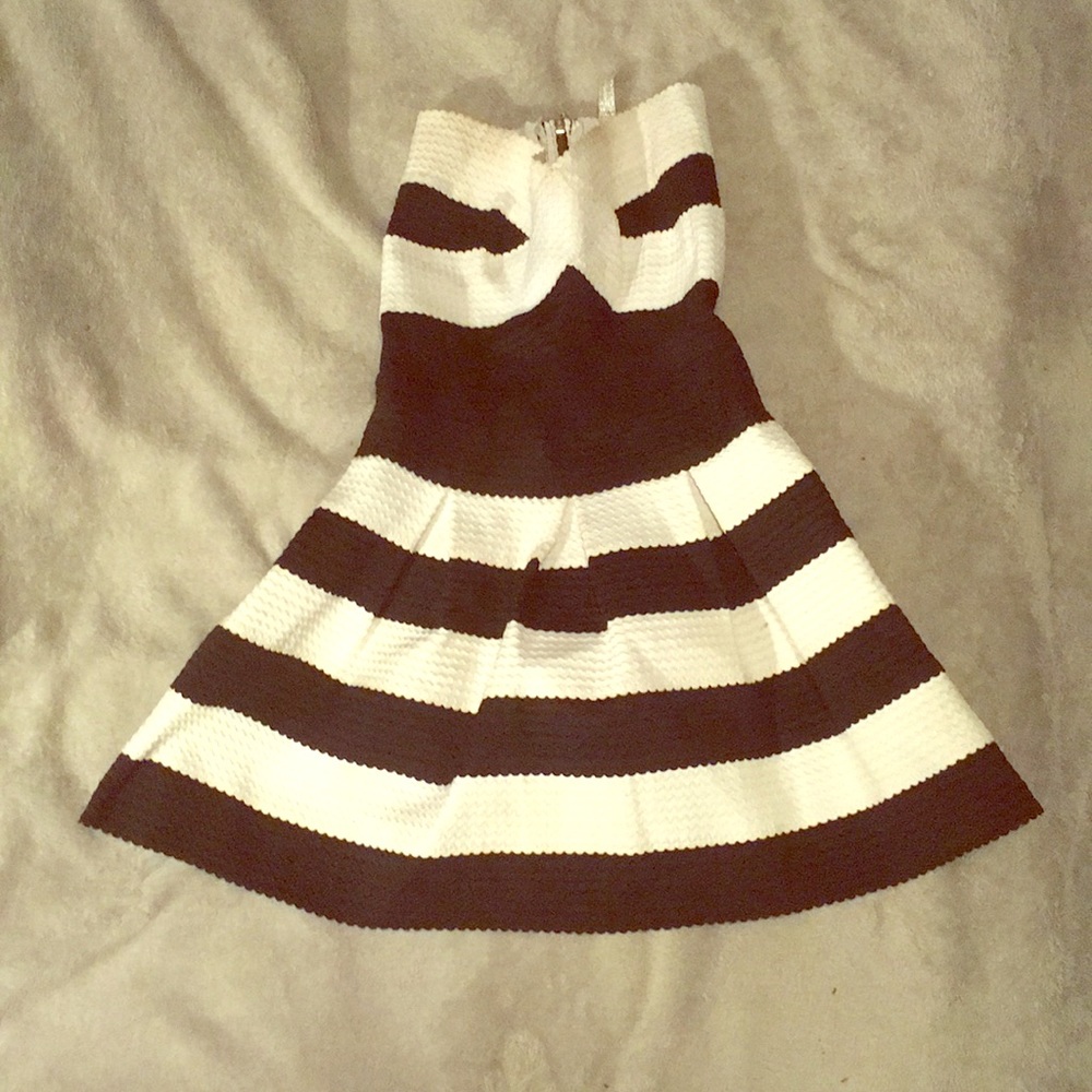 Strapless black and white striped Touch Me dress
